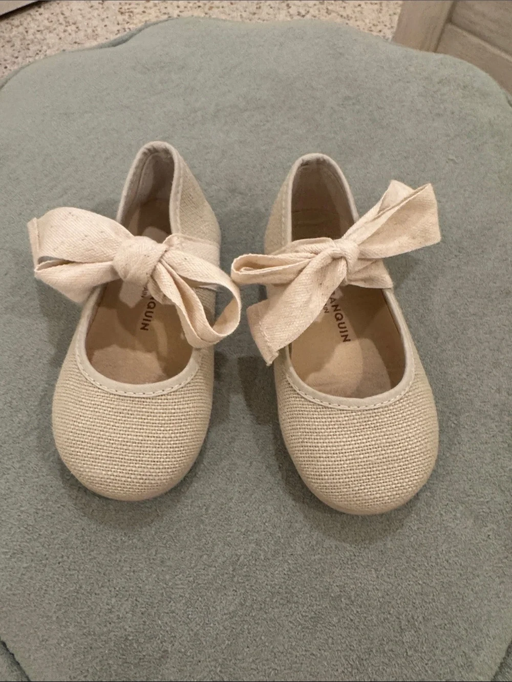 Girls Cream Canvas Bow Mary Jane Dress Shoes